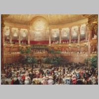 Banquet for Queen Victoria hosted by Napoleon III in the Royal Opera of Versailles, August 1855 by Eugene Lami (Wikipedia).jpg